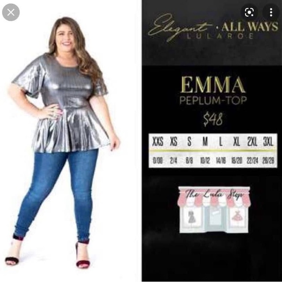 LuLaRoe Elegant Black Metallic Glittering Peplum Blouse - Picture 6 of 7